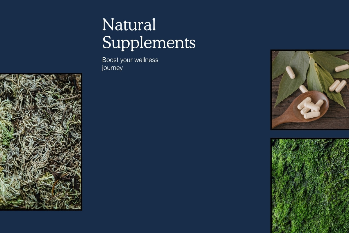 Dried sea moss and supplement capsules on a wooden surface, the raw ingredient and its capsule form